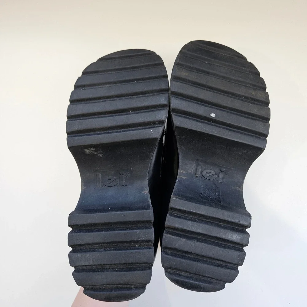 Vintage LEI 90s Y2K Black Chunky Platform Loafers Buckle Shoes Womens Size 6M
